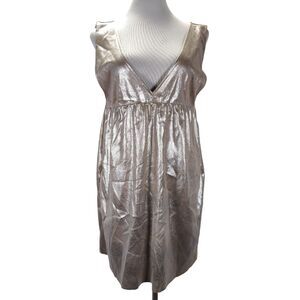 Zara Metallic Silver Mini Party Dress Size M Faux Suede Leather Plunge
